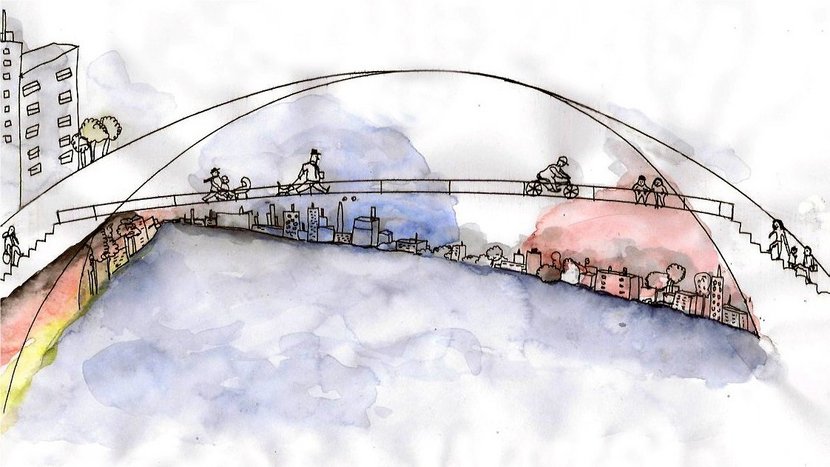 Zeichnung der Rheinbrücke Deutschland-Frankreich