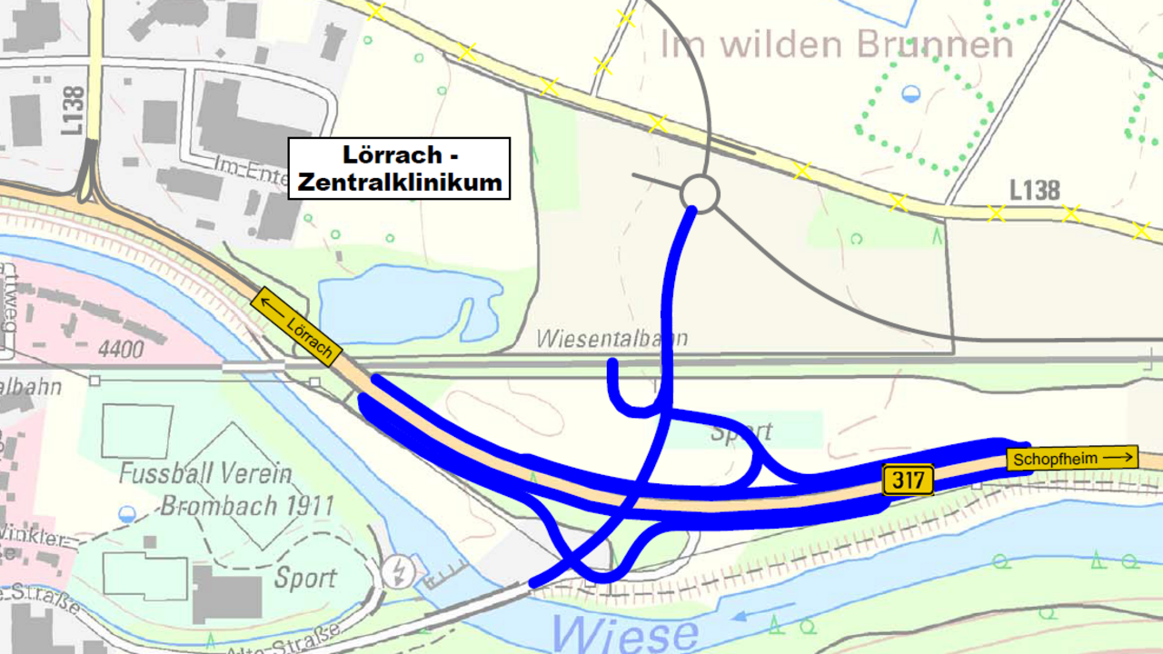 Kartenausschnitt Anschluss Lörrach - Zentralklinikum