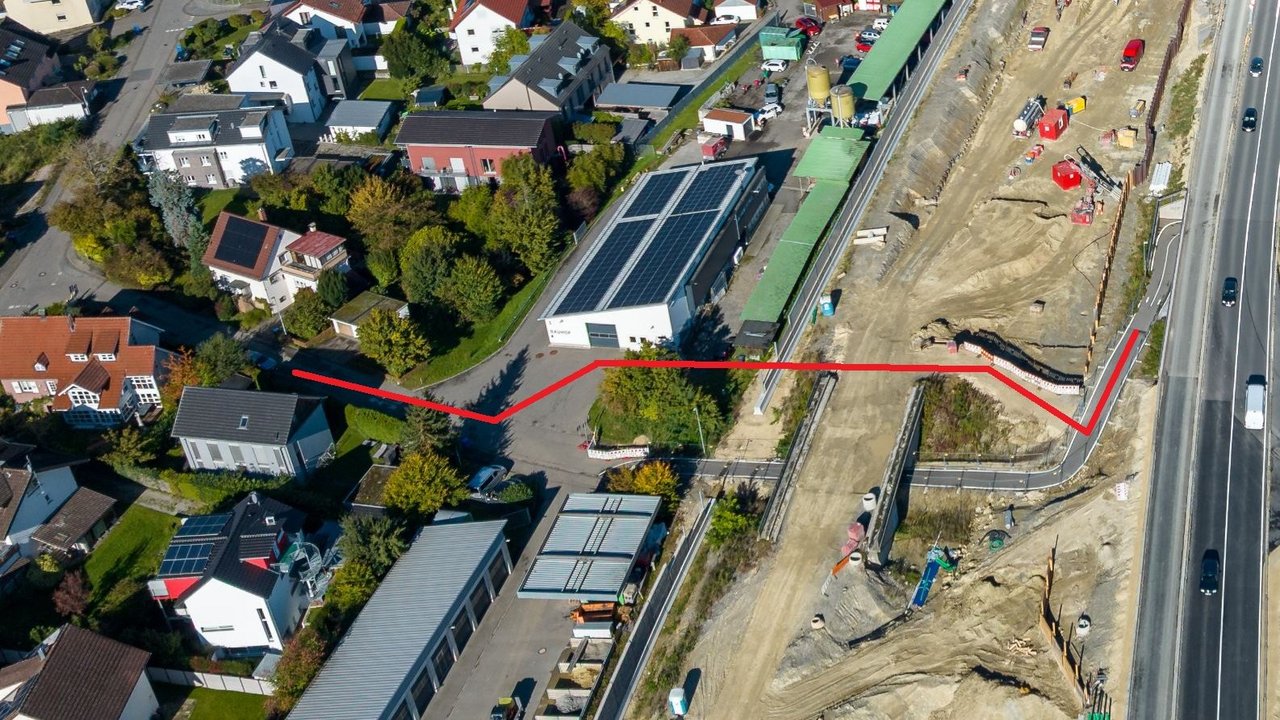 Eine Luftaufnahme der Wegeführung zwischen Allensbach und den Kliniken Schmieder