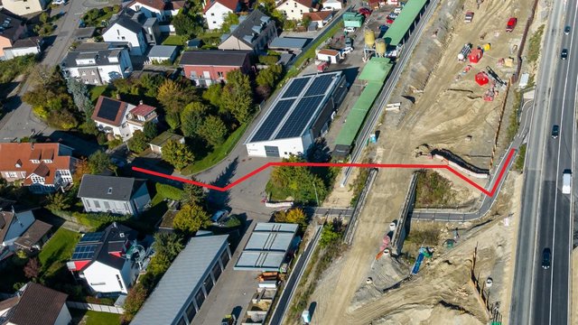 Eine Luftaufnahme der Wegeführung zwischen Allensbach und den Kliniken Schmieder
