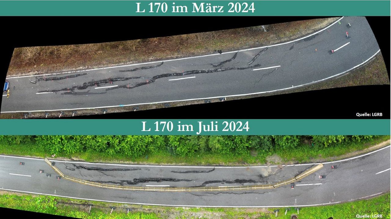 Luftaufnahme von März und Juli 2024 Luftbild des Straßenbelags von März und Juli 2024