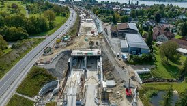 Blick auf die Baustelle des Tunnel Röhrenberg
