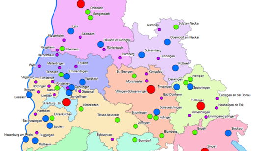 Karte mit eingezeichneten Standorten der öffentlichen Bibliotheken