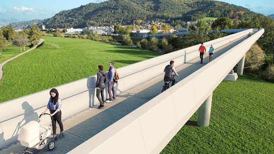 Entwurf der künftigen Archebrücke über die Kinzig mit Fussgängern