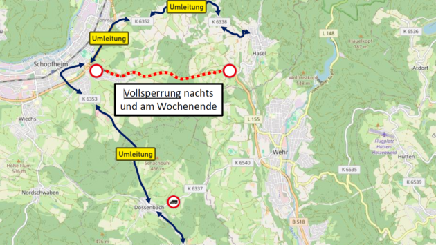 Karte der Umleitung B 518
