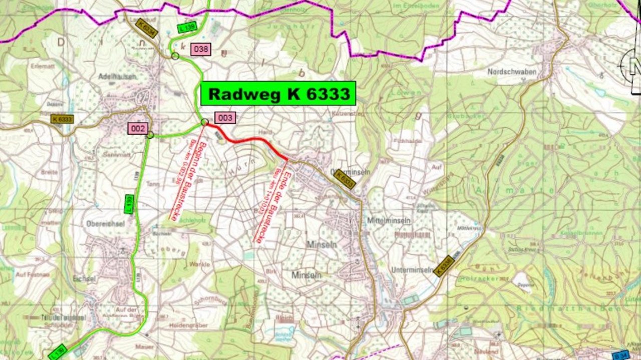 Übersichtskarte zum Radweg entlang der K 6333