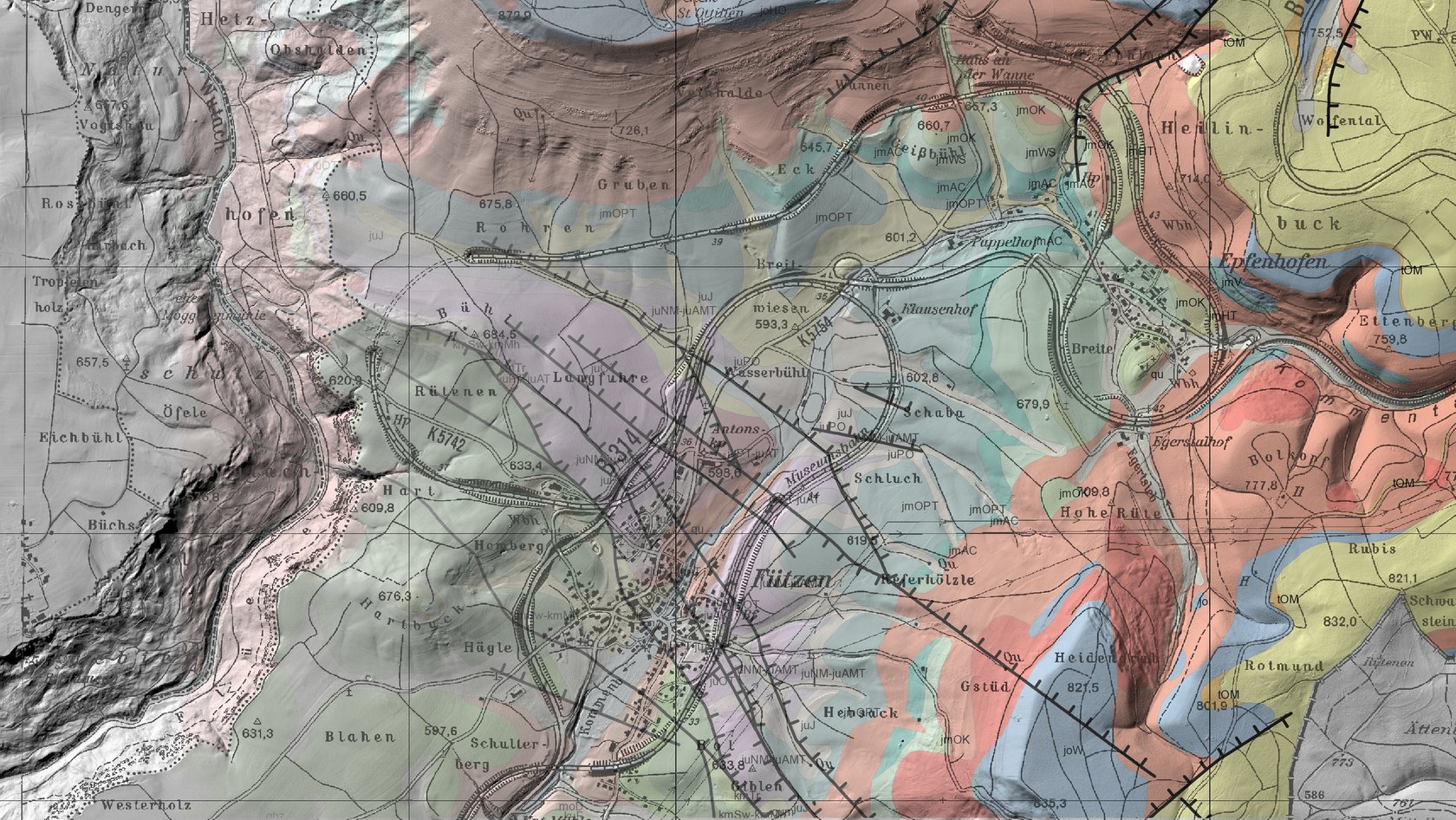 Das Bild zeigt eine karte der Landesgeologie