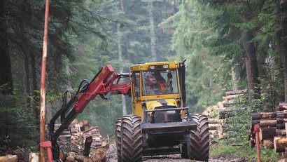 Forstspezialschlepper beim Holzrücken