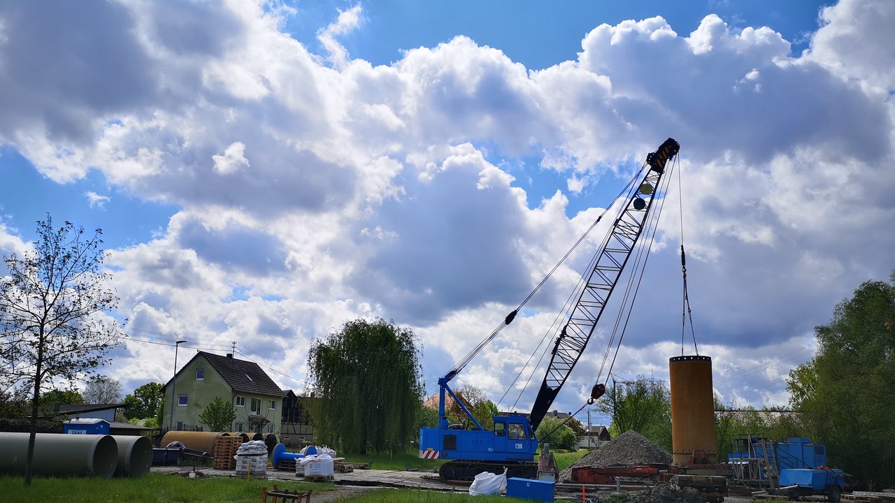 Baustelle eines Hochwasser-Schutzbrunnens in Schwanau-Wittenweier